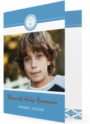 Einladungskarten erste heilige Kommunion, Blau gemustert