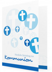 Einladungskarten für die Erstkommunion, Blaue Kreuze