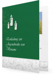 Einladungskarten für Jugendweihe, Grün mit Kerzen
