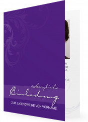 Einladungskarten Jugendweihe, kräftiges Lila mit geschwungener Schreibschrift