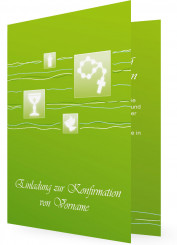 Einladungskarten Konfirmation, Quadratische Elemente in Grün mit Weißen Symbolen