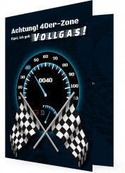 Einladungskarten zum 40. Geburtstag, Tacho mit Zeiger auf 40