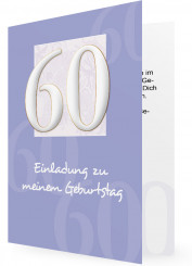 Einladungskarten zum 60. Geburtstag, schlicht in Lila mit Weißer 60