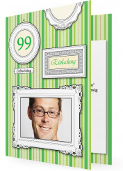 Einladungskarten zum Geburtstag, Längsstreifen in Grün, Bild in Rahmen