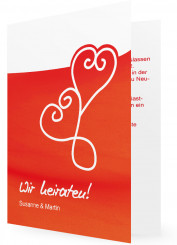 Einladungskarten zur Hochzeit (Fotokarten), Rot-Weiß mit zwei Herzen