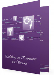 Einladungskarten zur Kommunion, Lila Quadrate mit Symbole