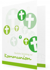 Erste heilige Kommunion Einladungskarte, Grüne Kreuze