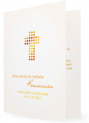 Erstkommunion Einladungen Vorlage, Kreuz aus Punkten, orange