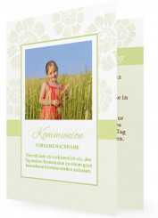 Erstkommunion Einladungskarte Vorlage, grün geblumt