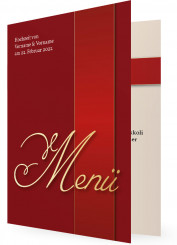 Festmenü Hochzeit, klassisch Rot mit goldfarbener Schrift