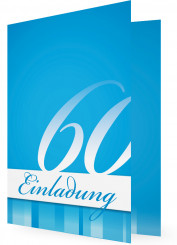 Geburtstag 60 Einladungen, Himmelblaue Karte mit Ziffer