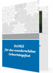 Geburtstag Dankeskarten, Graue Blumen, blaue Fläche