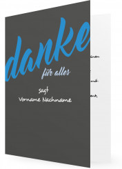 Geburtstag Dankkarten gestalten, graue Karte, Schrift in blau