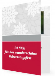 Geburtstag Dankkarten, Graue Blumen, rote Fläche