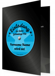 Geburtstag Einladungskarten Vorlagen gestalten, Schallplatte blau