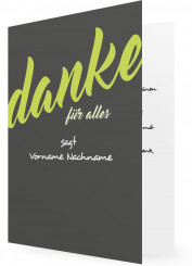 Geburtstagsdanksagung Vorlagen, graue Karte, Schrift in grün