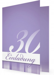 Geburtstagseinladung 30, Vorlage ohne Foto in Lila, Streifen und Weiße 30