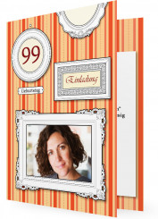 Geburtstagseinladung, Streifen längs in Orange, umrahmtes Bild
