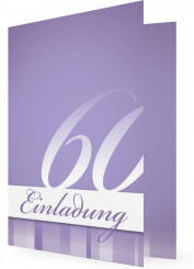 Geburtstagseinladung 60, Vorlage ohne Foto mit Streifen in Lila und Weiß
