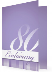 Geburtstagseinladung 80, Vorlage ohne Foto in Lila, Weiße Schrift mit Streifen längs