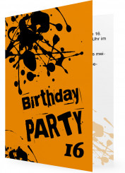 Geburtstagseinladung Jugendlicher Party, in Orange/Schwarz mit Klecksen