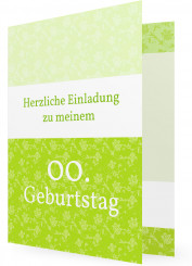 Geburtstags-Einladungskarte, Blumenmuster in Hellgrün und Limettengrün