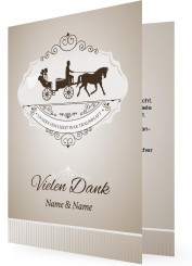 Hochzeit Dankeskarten Vorlage gestalten, Kutsche Brautpaar