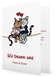 Hochzeit Einladungskarten, verliebte Katzen auf Seil