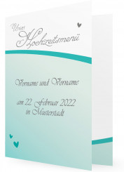 Hochzeit Menükarten Vorlagen gestalten, Grüne Herzchen
