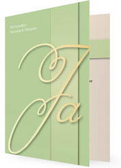 Hochzeitseinladung, großes Ja auf Hellgrünem Hintergrund