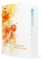 Hochzeitseinladung, Karte mit Klecksen, Orange