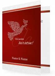 Hochzeitseinladungen, Weinrot mit grauen Blumenzierungen, Weiße Friedenstaube