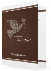 Hochzeitseinladungskarten, Braun mit einer Weißen Taube mittig