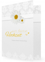 Hochzeitseinladungskarten gestalten, Margeriten, weißer Hintergrund