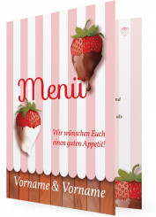 Hochzeitsmenü Karten Vorlage gestalten, Schoko-Erdbeeren