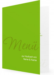 Hochzeitsmenükarte flach-klapp, schlicht grün mit geschwungener Schrift