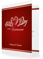 Hochzeitsmenükarten Vorlagen gestalten, Schwäne rot