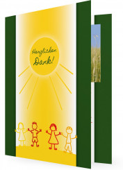 Jugendweihe Danksagung, Sonne mit Kinder, grüne Karte