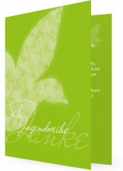 Jugendweihe Danksagungen, Karte in grün, weiße Taube