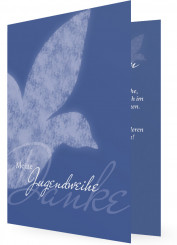 Jugendweihe Danksagungskarte, Karte in blau, weiße Taube