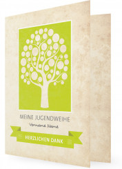 Jugendweihe Danksagungskarten Vorlage, Baum im grünen Quadrat