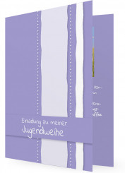 Jugendweihe Einladung, lila Karte mit Streifen