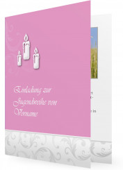 Jugendweihe Einladung Vorlagen, Rosa mit Kerzen