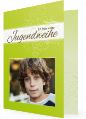 Jugendweihe Einladungen, Grün mit Balken in Weiß, Weinranken