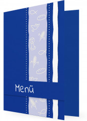 Karte Menü Vorlagen, blaue Karte mit Symbolen in Streifen