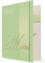 Karten mit Menü, Menü in gold auf Hellgrünem Hintergrund