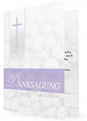 Kommunion Dankeskarte gestalten, Lila mit Kiesel