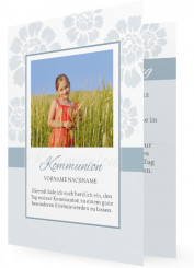 Kommunion Einladung, blau geblumt