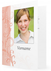 Kommunion Einladungen Vorlagen gestalten, Streifen und Ranken in Lachs