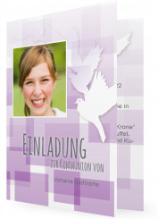 Kommunioneinladungskarte, Lila Kästchen